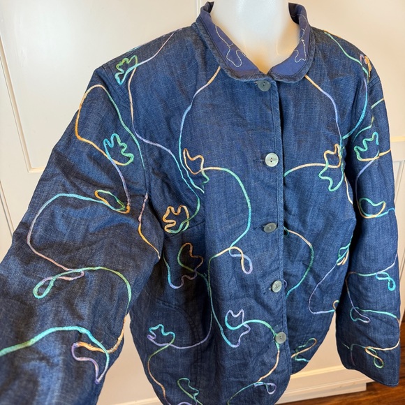 Napa Valley Woman Embroidered Artsy Blue Jacket 1X - Picture 2 of 11